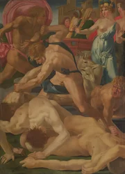 Moses försvarar Jethros döttrar, ca 1523