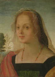 Porträtt av en ung flicka (tempera på panel)