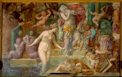 School of Fontainebleau: Venus vid fontänen. Målning av Giovanni Battista av Jacopo Rosso (1494-1541)