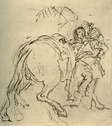 En ryttare lutad på sin häst, c1740-talet, 1928