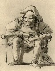 Karikatyr av en sittande man, mitten av 1700-talet, 1928