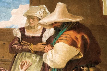 Detalj från Angelica och Medoro som tar avsked med bönderna, från Orlando Furiosos rum i Palazzina, 1757