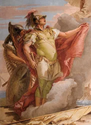 Detalj av Aeneas, från Venuss farväl till Aeneas, från Aeneidens rum i Palazzina, 1757
