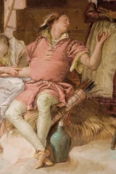 Detalj av Medoro från Angelica och Medoro som tar avsked av bönderna, från Orlando Furiosos rum i Palazzina, 1757
