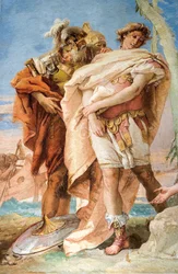 Detalj av Rinaldo, från Rinaldo som överger Armida, från Jerusalems rum levererad i Palazzina, 1757