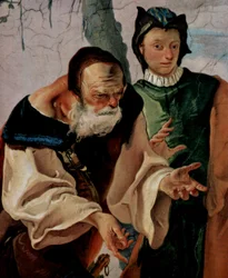 Fresker med bibliska scener i biskopspalatset i Undine, scen: Rachel gömmer avgudarna, detalj: Jacob