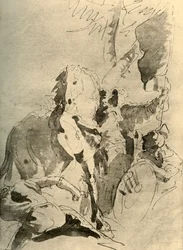 Grupp av soldater med en häst, mitten av 1700-talet, 1928