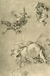 Svävande Amor och en av Horae med en solpanna, 1752-1753, 1928