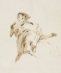 Manlig figur sedd underifrån, ca. 1740-talet.