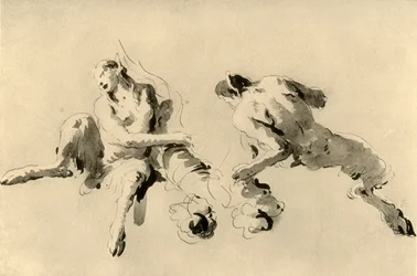 Manlig och kvinnlig faun med cornucopia, mitten av 1700-talet, 1928