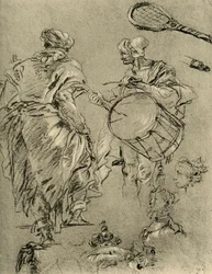 Man sedd bakifrån, en trummis och små studier, 1751-1752, 1928