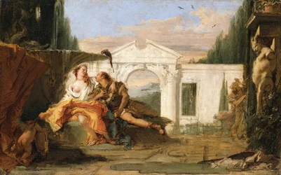 Rinaldo och Armida i Armidas förtrollade trädgård, avlyssnade av Carlo och Ubaldo
