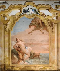 Ruggero Freeing Angelica, från Orlando Furiosos rum i Palazzina, 1757