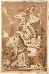 Saint Hieronymus i öknen lyssnar på änglarna