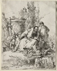 Scherzi: sittande magiker, pojke och fyra figurer, 1735-40