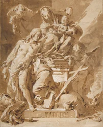 Jungfrun och barnet tronade med den helige Sebastian och ett franciskansk helgon, 1696-1770.