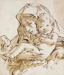 Jungfrun och barnet med spädbarnet St John, c1770. Artister: Giovanni Battista Tiepolo, St John the Evangelist.
