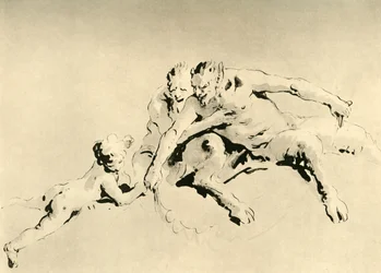 Två fauner och en cupid, mitten av 1700-talet, 1928