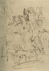 Två kvinnor, Eros och en soldat, mitten av 1700-talet, 1928