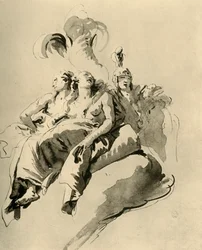 Två unga kvinnor och en soldat, mitten av 1700-talet, 1928