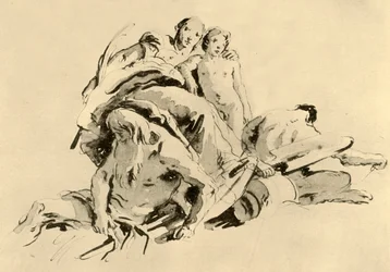 Ung kvinna med pojke, flodgud och satyr, mitten av 1700-talet, 1928