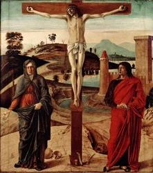 Golgata eller korsfästelse. Målning av Giovanni Bellini dit il Giambellino (1432-1516). Mått: 71x63cm. Florence, Coll. Contini Bonacossi