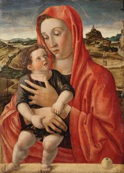 Tyska: Maria mit dem Kind, das auf einer Brüstung steht Madonna med barn