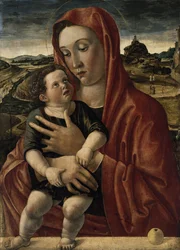 Tyska: Maria mit dem Kind, das auf einer Brüstung steht Madonna med barn