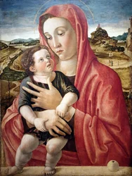 Tyska: Maria mit dem Kind, das auf einer Brüstung steht Madonna med barn