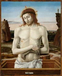 Sorgernas Kristus, eller Kristus representerad som en sorgernas man - Sorgernas man - Bellini, Giovanni (1430-1516) - 1460-1469 - Olja på trä - 50x40 - Museo Poldi Pezzoli, Milano