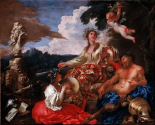 Allegori av musik. Målning av Giovanni Benedetto Castiglione känd som Grechetto (1610-1665). Genua (Gener), privat samling.