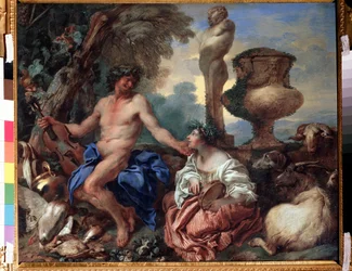 ""Pastoral scen, herdinna och fauna"" (Pastoral scen. Faun and Shepherdess) Målning av Giovanni Benedetto Castiglione (1610-1665) cirka 1650 Moskva, Pushkin Fine Arts Museum