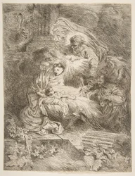 Gud Fadern iakttar jungfrun och barnet, änglar till höger, ca. 1645-47.