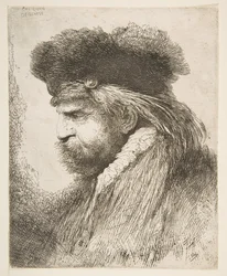 Huvudet på en gammal man vänd åt vänster, från serien Large Oriental Heads, ca. 1645-50.