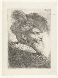 Huvud av en man med turban och pälsmössa Stor studie av huvuden med orientaliska huvudbonader (serietitel)