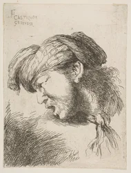 Man klädd i turban, en slips runt halsen, vänd åt vänster, från serien av..., 1645-1650.