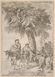 Den heliga familjen på sin flykt till Egypten, ca. 1647.