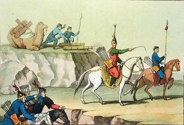 En trupp framryckande soldater, illustration från 