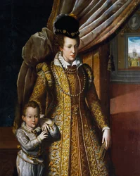 Porträtt av Johanna av Österrike, storhertiginnan av Toscana, av Giovanni Bizzelli, målning