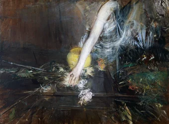 Arm med blomstervas, ca 1910, av Giovanni Boldini (1842-1931), olja på duk. Italien, 1900-talet.