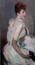 Belle epoque: "Porträtt av grevinnan av Leusse nee Suzanne Berthier (1868-1936) (Porträtt av grevinnan De Leusse, född Berthier) Målning av Giovanni Boldini (1842-1931)