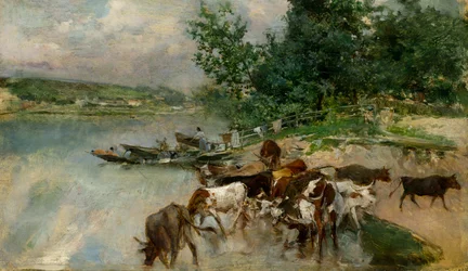 Drinkar på Seine, ca 1874-75 (olja på pannå)
