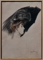 Elegant profil, ca 1880 (kol på papper)