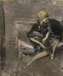 Dam I En Gul Hatt Med Hennes Hund Marchesa Casati