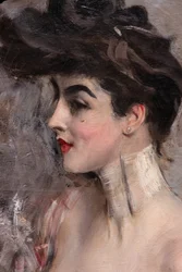 Madame X med pärlhals, detalj