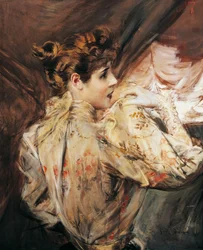 Porträtt av Eleonora Duse (Vigevano 1858 - Pittsburgh 1924), italiensk skådespelerska, målning av Giovanni Boldini (1842-1931)