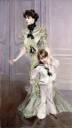 Porträtt av Madame Hugo och hennes son, 1924