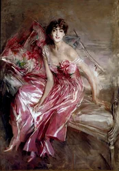Porträtt av Madame Olivia Concha de Fontecilla eller damen i rosa målning av Giovanni Boldini