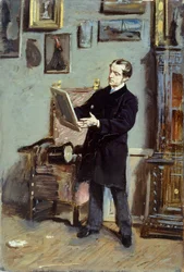 Självporträtt av Giovanni Boldini tittar på en bild, ca 1865, av Giovanni Boldini (1842-1931), olja på duk, 32x22,5 cm.