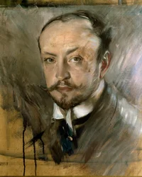 Studie för självporträtt i Montorsoli. Målning av Giovanni Boldini (1842-1931) 1892 sön 45x40 cm Florens, Galleria av Arte Moderna